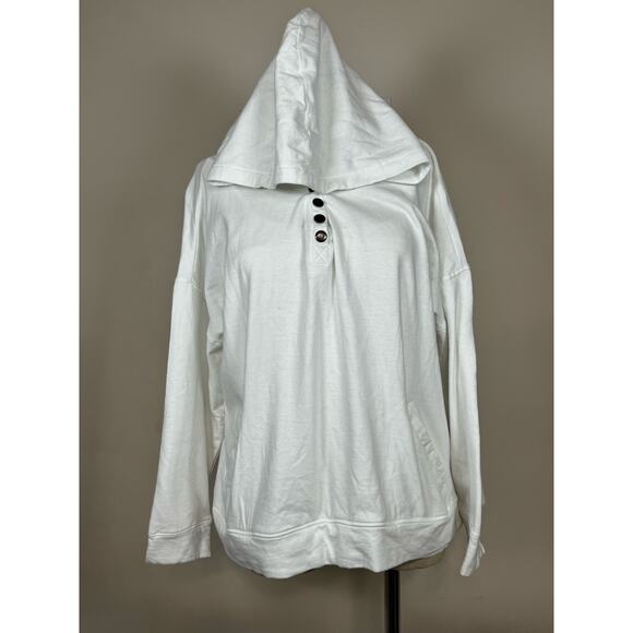 French Laundry Pockets 1/4 Quarter Zip Button Snap Hooded Sweater Women’s Size L - Picture 1 of 8